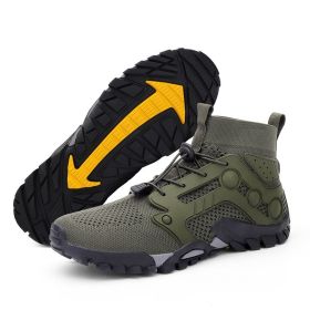 Outdoor Large Size Hiking Shoes Men's Lightweight High-top (Option: L2026 Army Green-39)