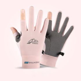 Summer Gloves For Men Cycling Anti UV Women Spring Ice Silk Two Finger Touchscreen Camping Driving Sports Riding Fishing Gloves (Color: two finger pink, Gloves Size: M)