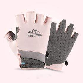 Summer Gloves For Men Cycling Anti UV Women Spring Ice Silk Two Finger Touchscreen Camping Driving Sports Riding Fishing Gloves (Color: half finger pink, Gloves Size: S)