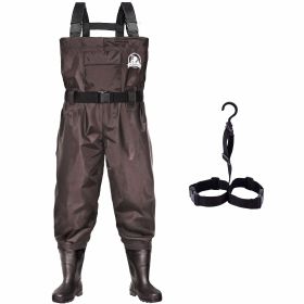 UPGRADE Fishing Waders for Men&Women with Boots Waterproof;  Nylon Chest Wader with PVC Boots & Hanger Brown (Color: Brown, size: Men 13/Women 15)